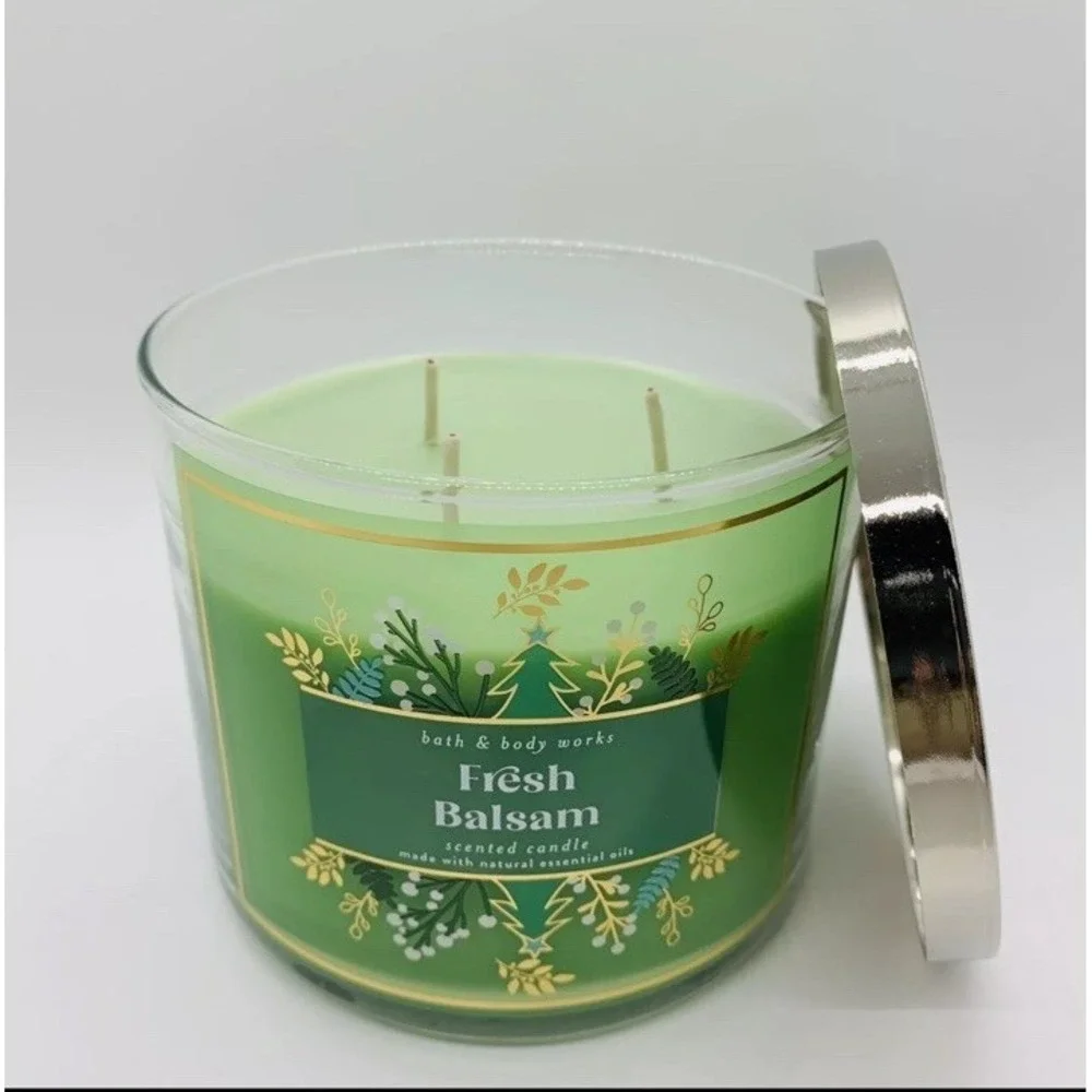 BATH & BODY WORKS FRESH BALSAM 3-WICK SCENTED CANDLE 14.5 OZ WITH ESSENTIAL OILS